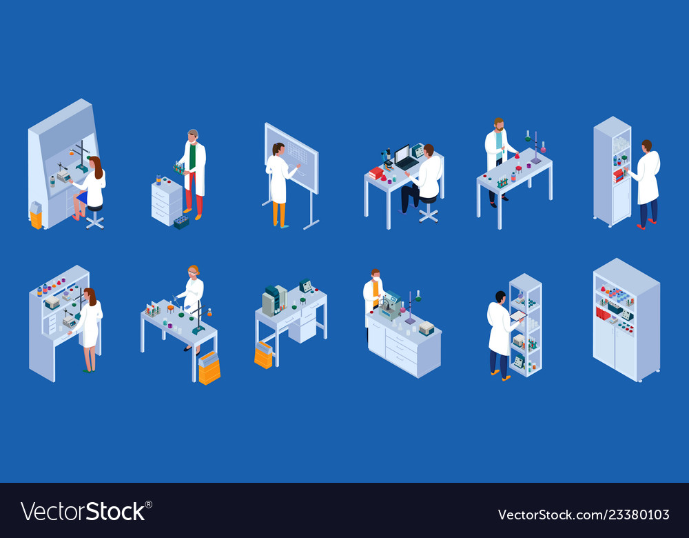 Scientific Laboratory Isometric Icons Set Vector Image