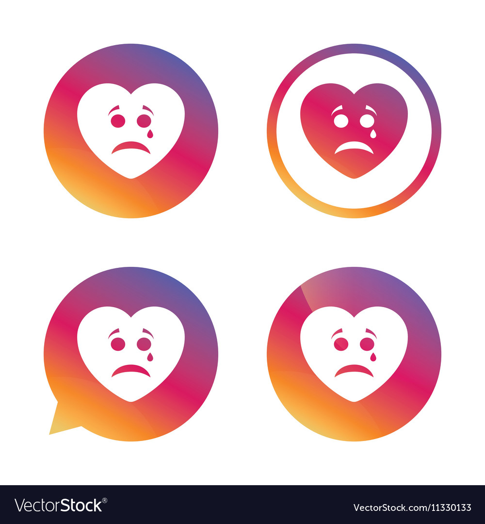 Sad Heart Face With Tear Icon Crying Symbol Vector Image