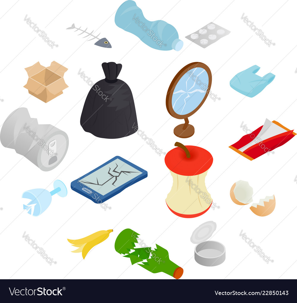 Waste And Garbage Icons Set Isometric 3d Style Vector Image