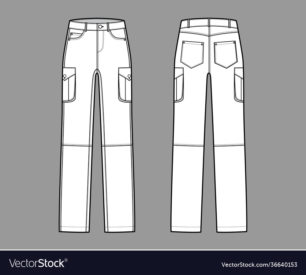 Set Jeans Cargo Denim Pants Technical Fashion Vector Image