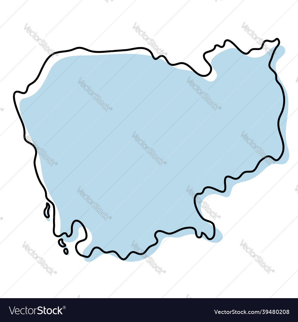 Stylized Simple Outline Map Of Cambodia Icon Blue Vector Image