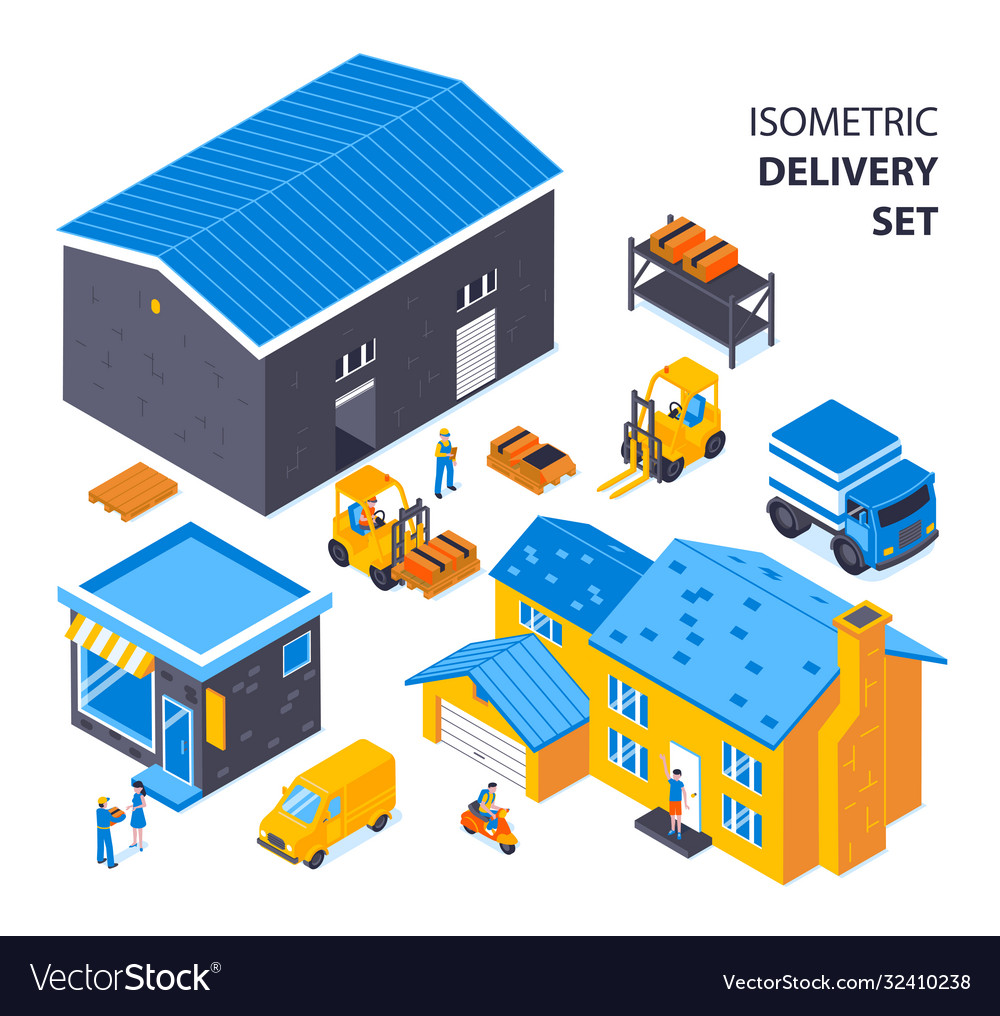 Isometric Delivery Storage Set Royalty Free Vector Image