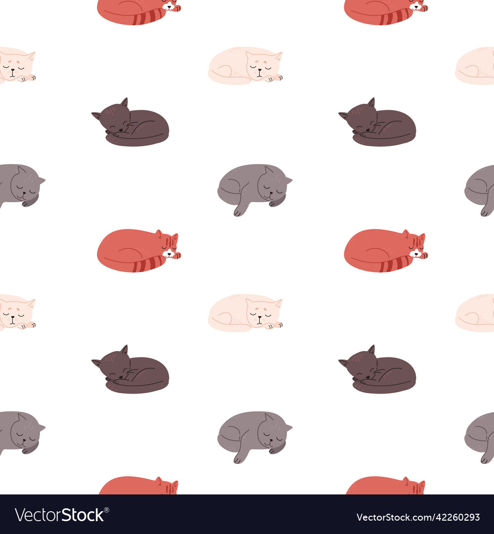 Cute Hand Drawn Feline Texture Sleeping Cats Vector Image