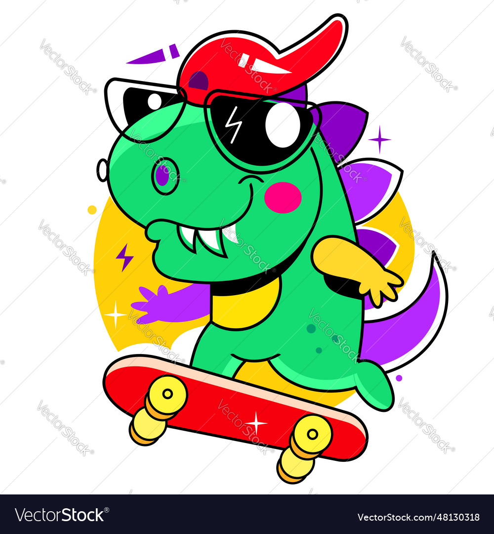 Dino Skateboarding Cute T Rex Dinosaur Skater Vector Image