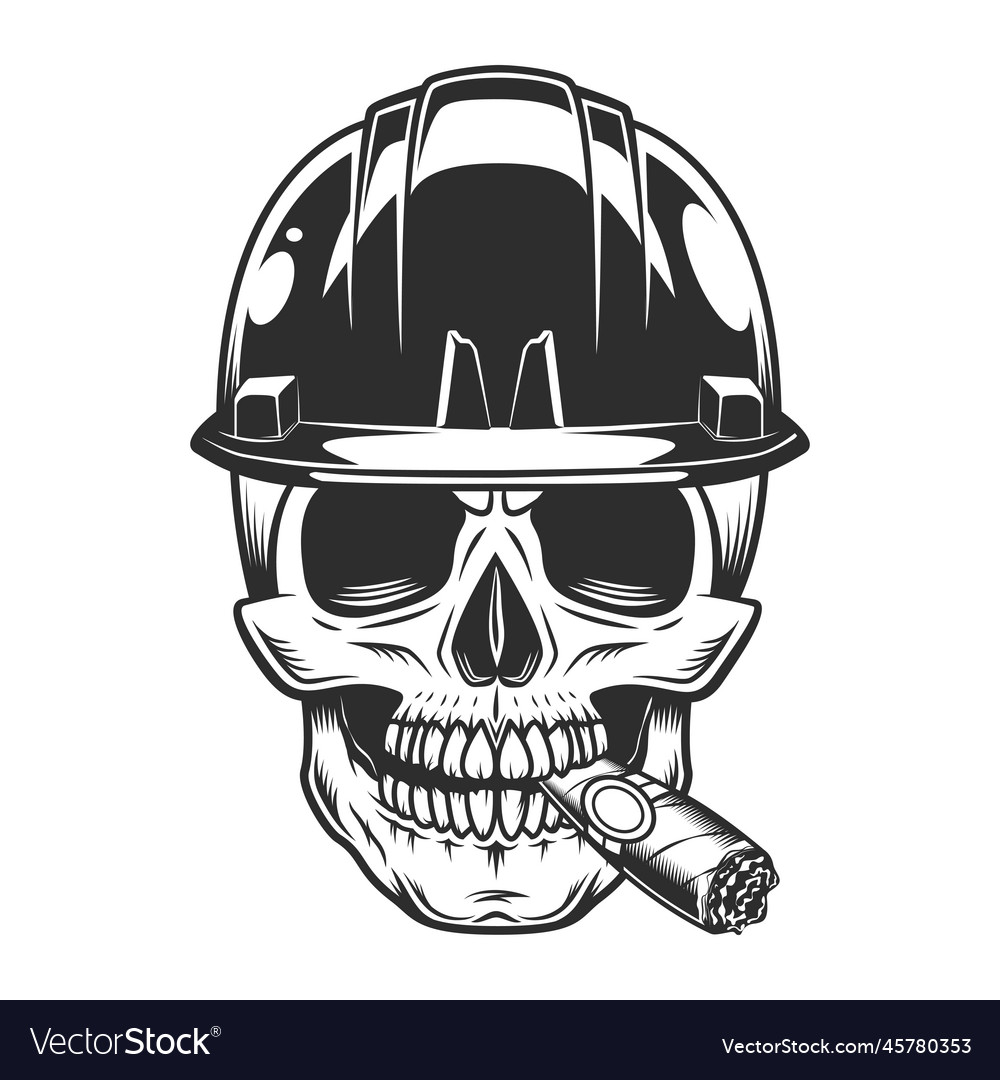 Builder Skull Smoking Cigar Or Cigarette Smoke Vector Image