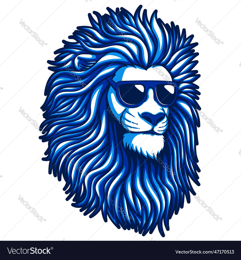 Lion Blue Fur Wearing Eyeglasses Royalty Free Vector Image