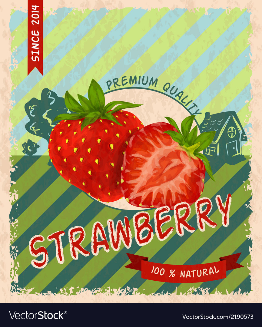 Strawberry Retro Poster Royalty Free Vector Image