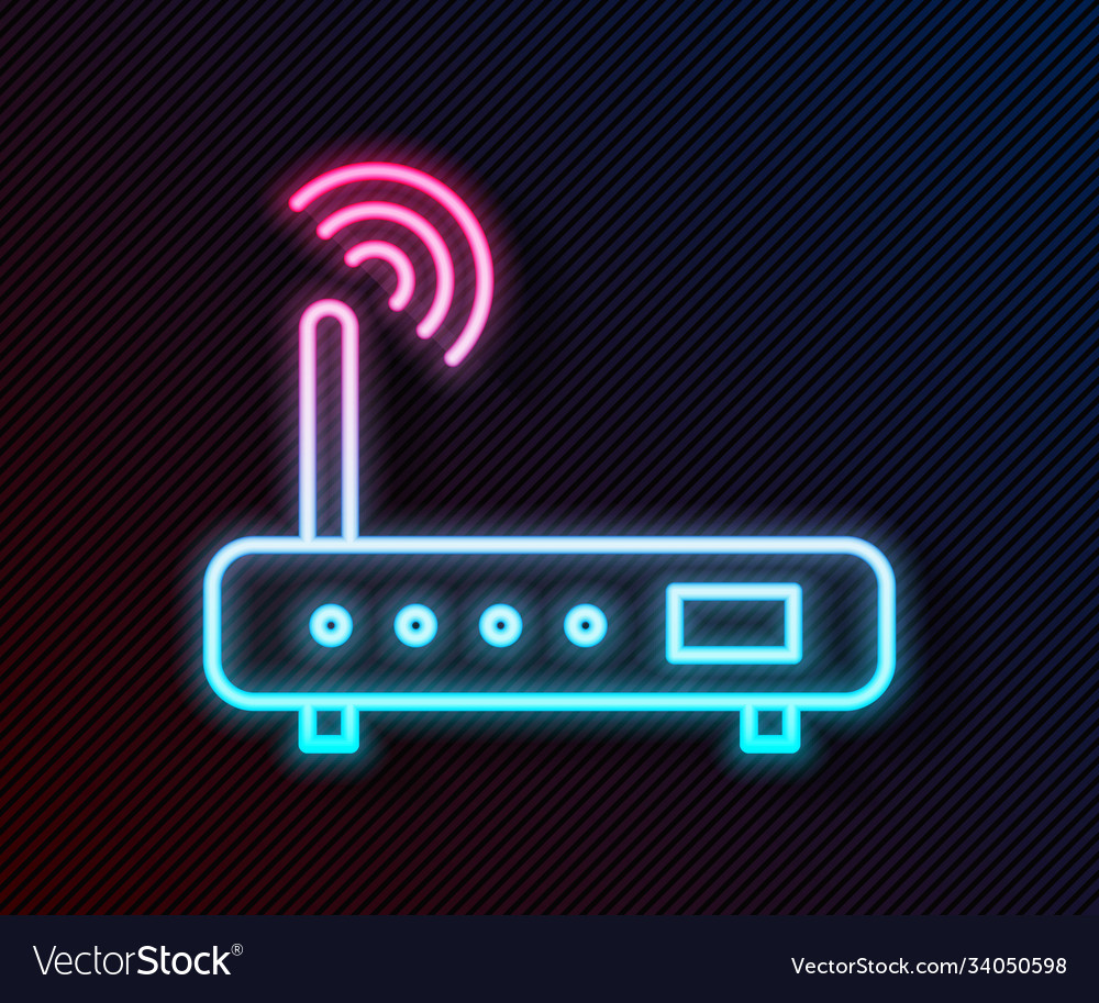 Glowing Neon Line Router And Wi Fi Signal Icon Vector Image