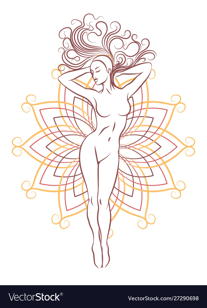 Female Nude Silhouette On Geometrical Flower Vector Image