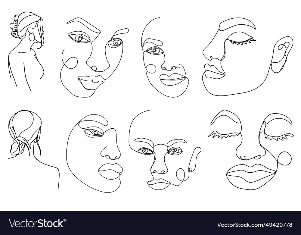 One Line Drawing Abstract Face Modern Continuous Vector Image