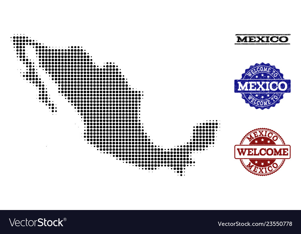 Welcome Collage Of Halftone Map Mexico Royalty Free Vector