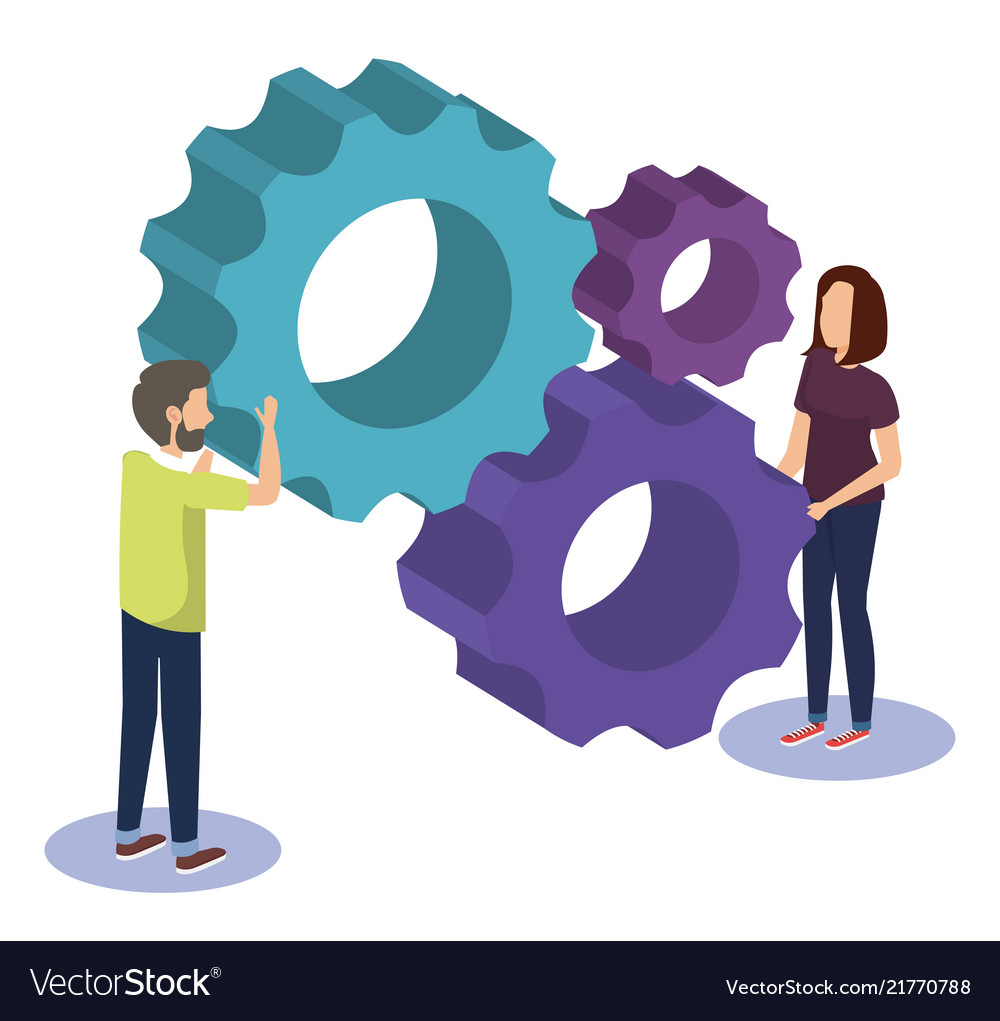 Couple Teamwork With Gears Royalty Free Vector Image