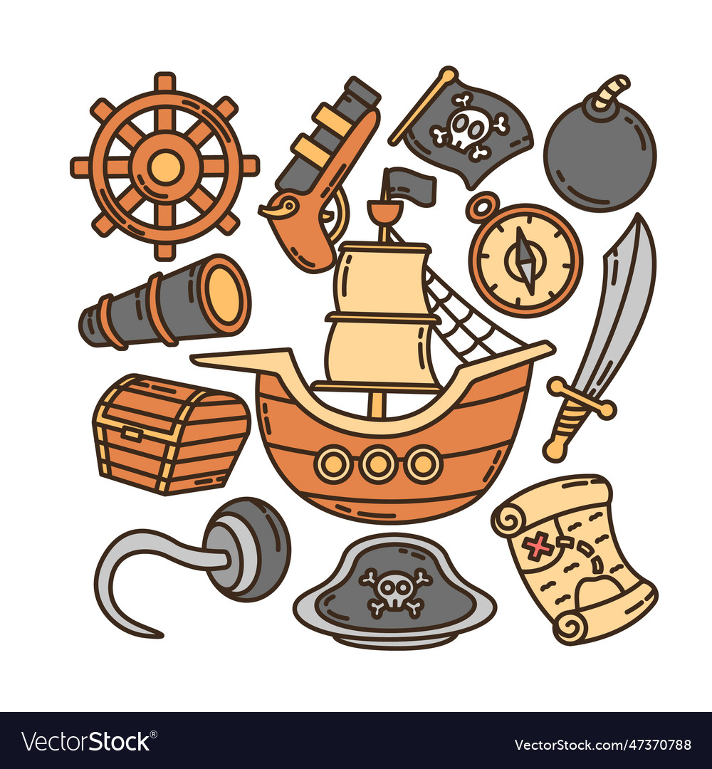 Pirates Doodle Set Royalty Free Vector Image VectorStock