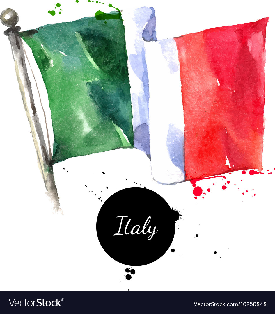 Watercolor Italy Flag Hand Drawn On White Vector Image