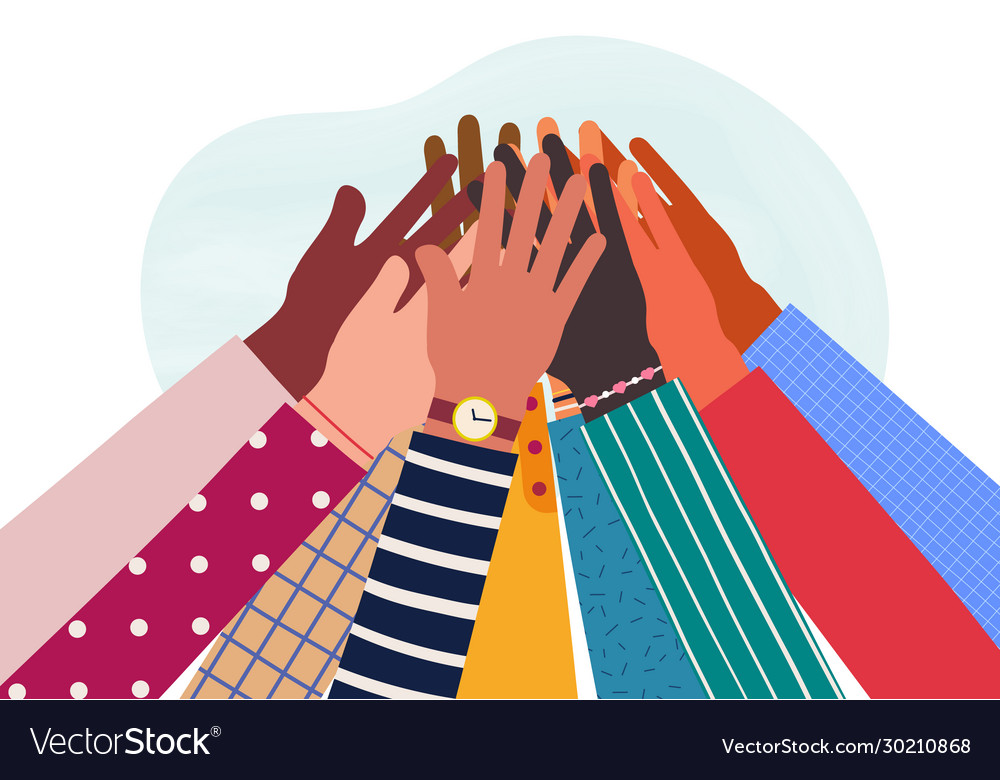 Hands Diverse Group People Together Raised Vector Image