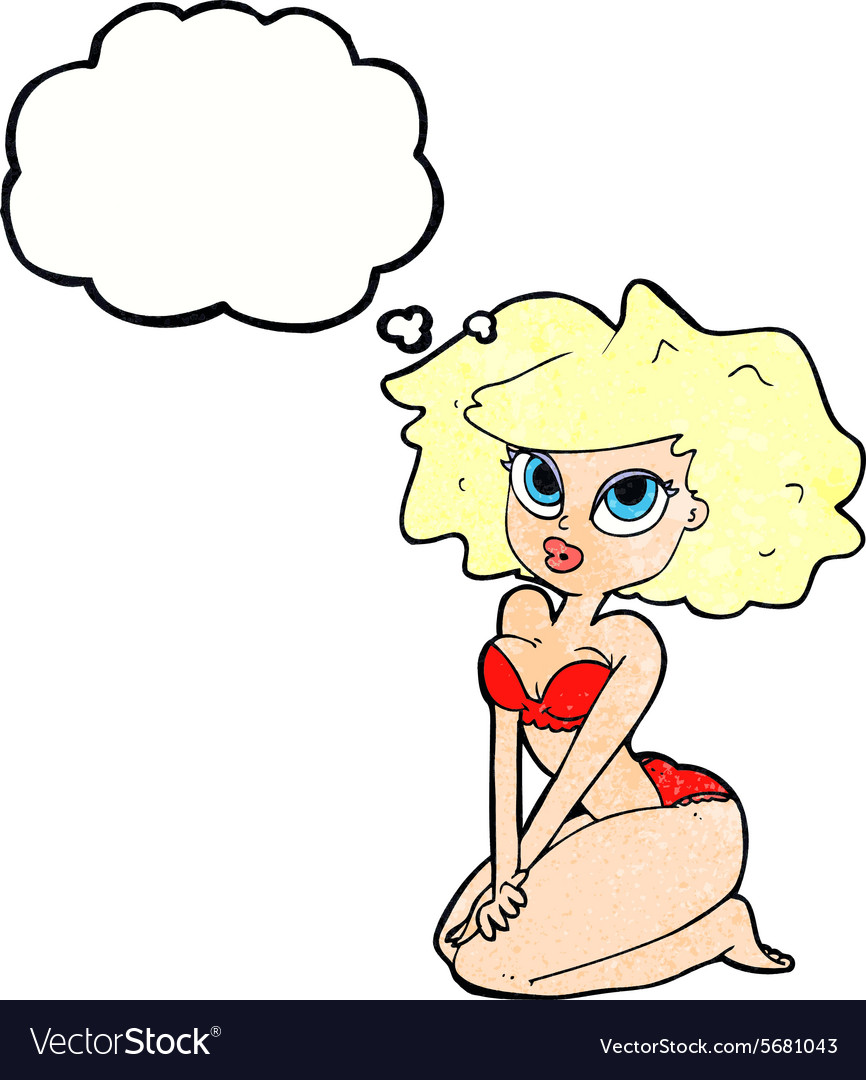 Cartoon Woman Wearing Bikini With Thought Bubble Vector Image