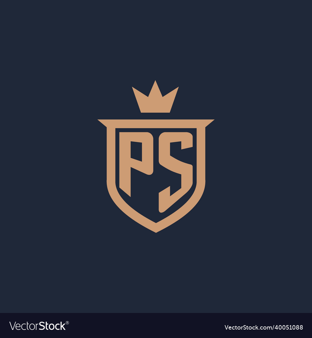 Ps Monogram Initial Logo With Shield And Crown Vector Image