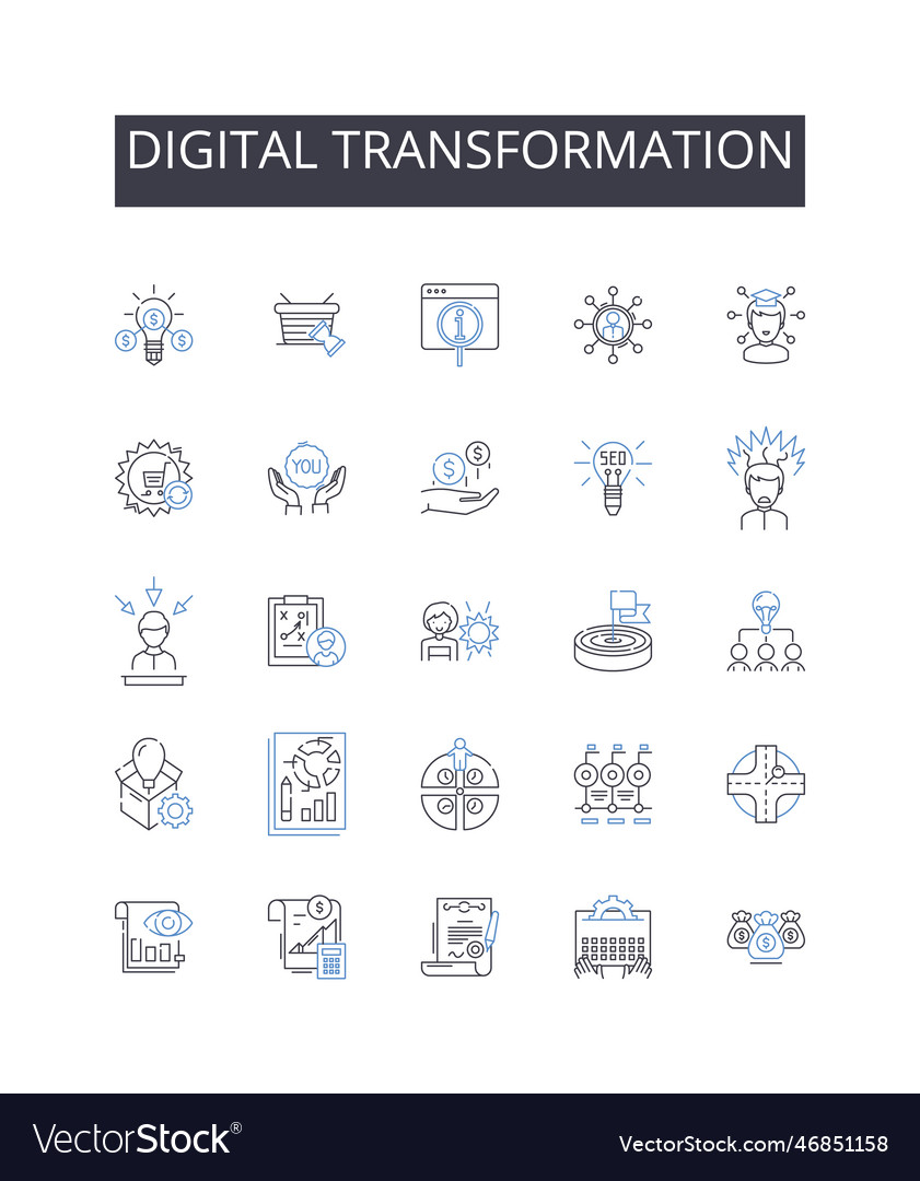 Digital Transformation Line Icons Collection Vector Image