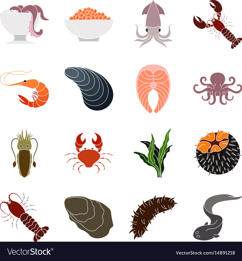 Collection Of Colorful Seafood Icons Royalty Free Vector