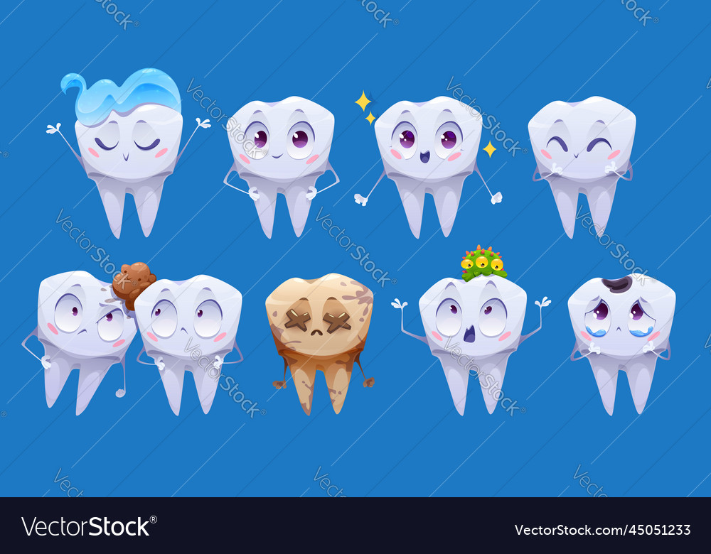 Teeth Cartoon Characters Clean And Dirty Tooth Vector Image