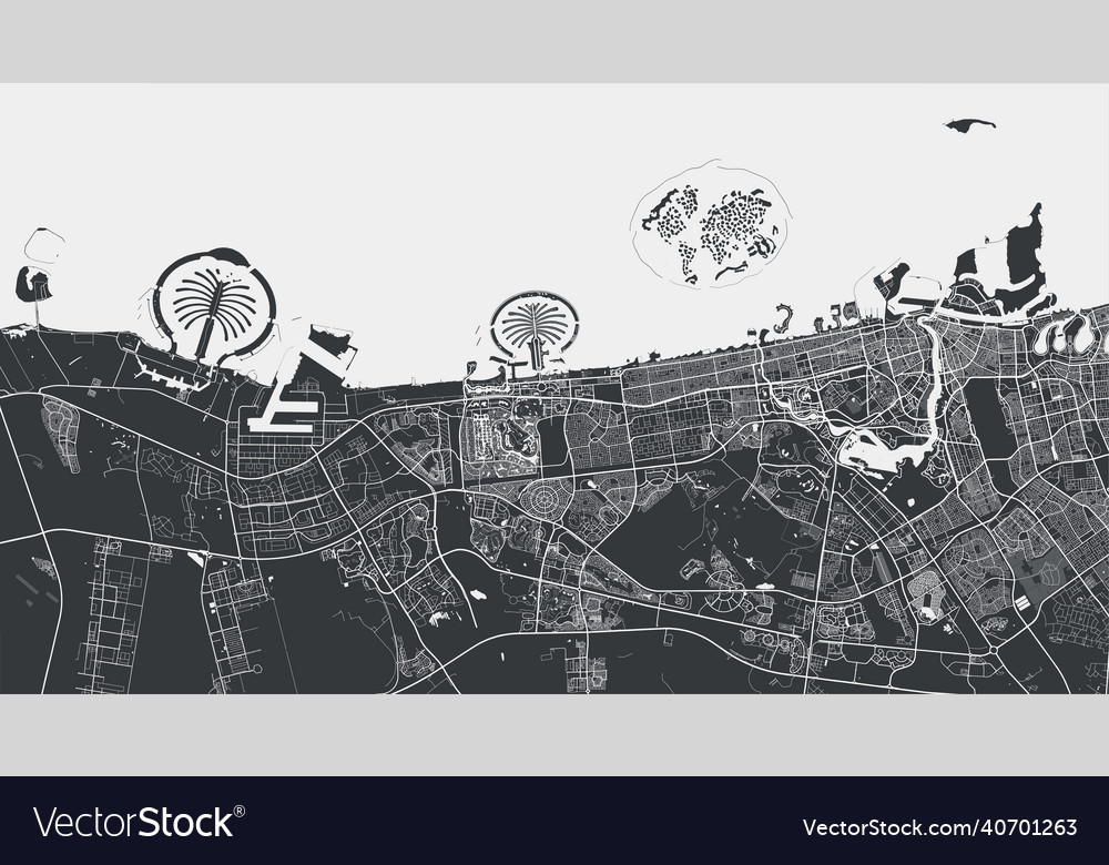 Dubai Map Detailed Black Of City Poster Royalty Free Vector