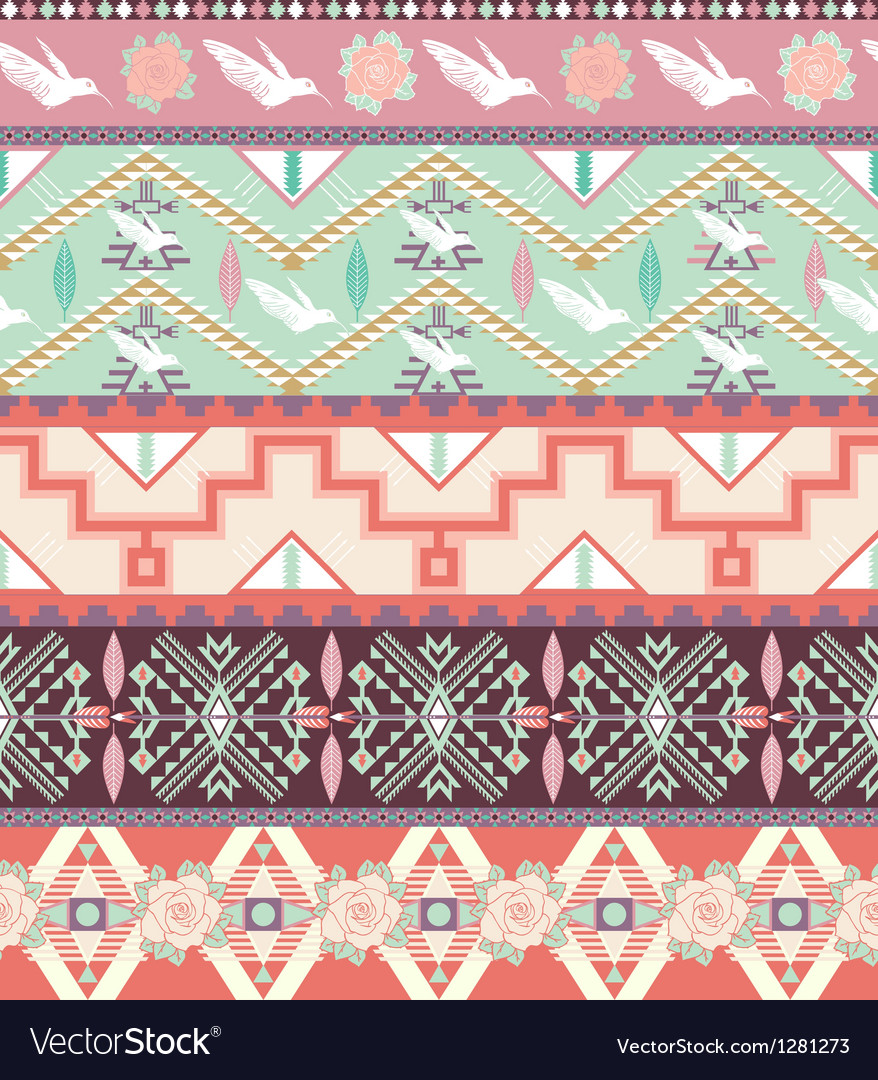 Seamless Pastel Aztec Pattern With Birds And Roses