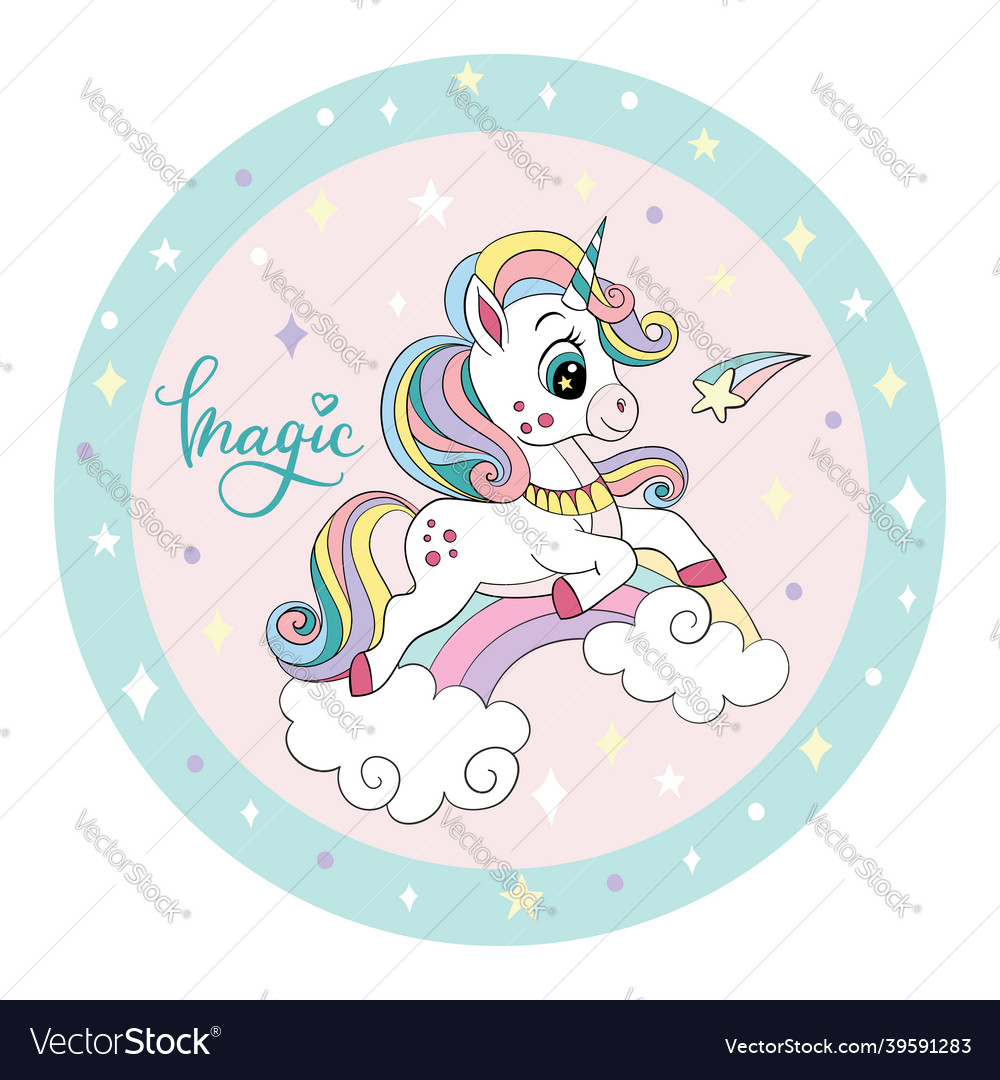 Lovely Unicorn On The Rainbow On Circle Royalty Free Vector