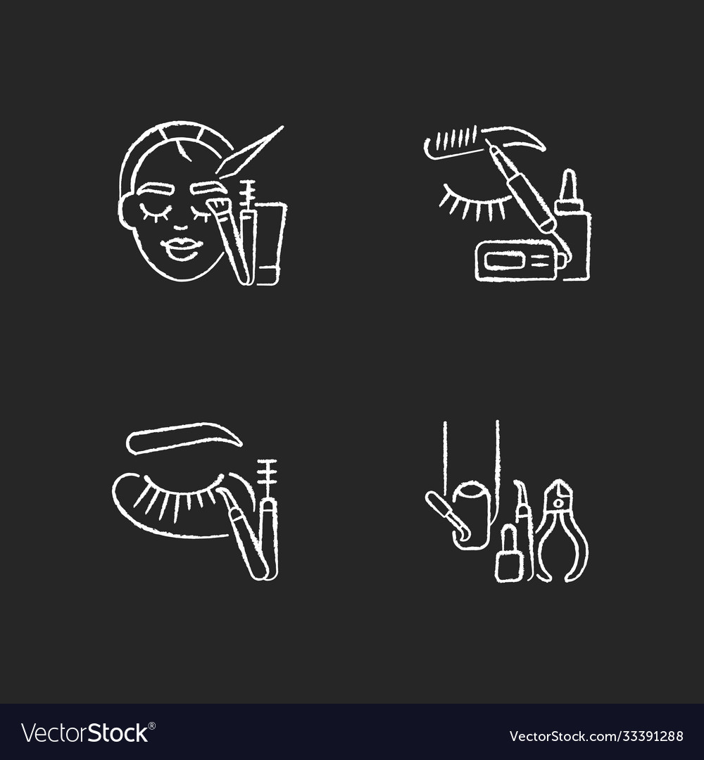 Face Care Chalk White Icons Set On Black Vector Image