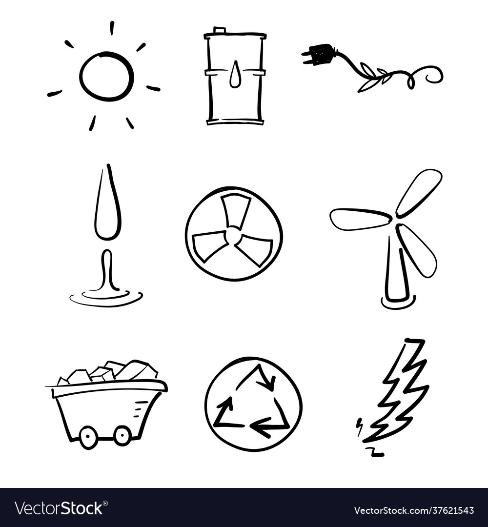 Hand Drawn Doodle Power And Energy Line Icons Vector Image