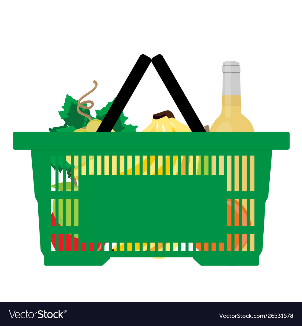 Shopping Market Basket With Variety Grocery Vector Image