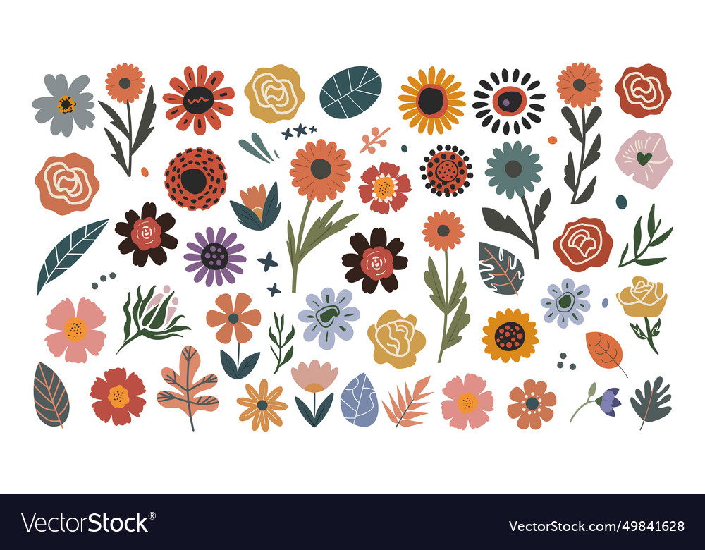 Set Of Hand Drawn Floral Design Elements Vector Image