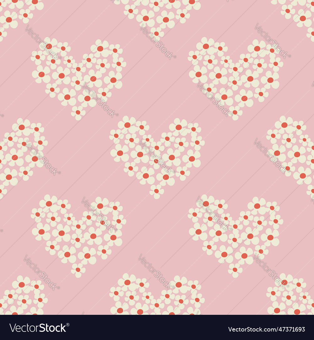 Seamless Pattern With Heart Shape With Flowers Vector Image