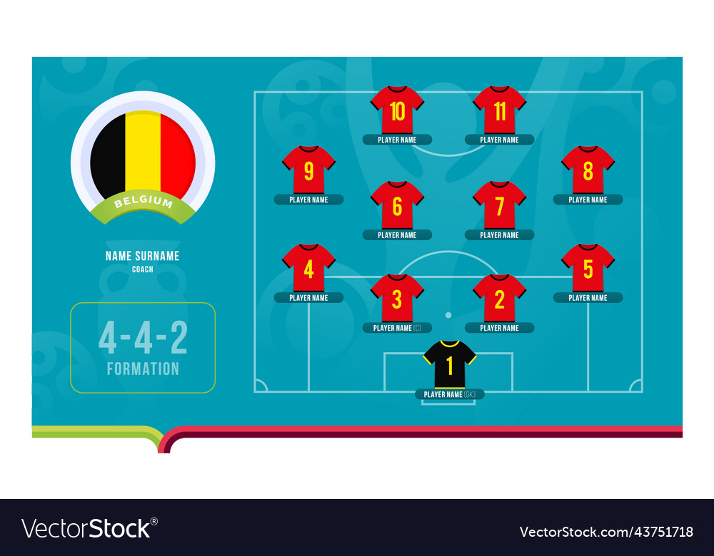 Belgium Line Up Football 2020 Tournament Final Vector Image