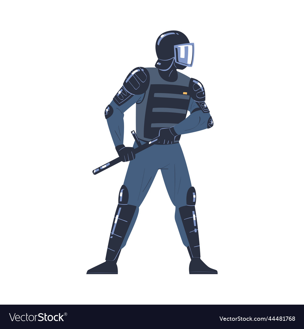 Riot Police Officer And Squad Member In Uniform Vector Image