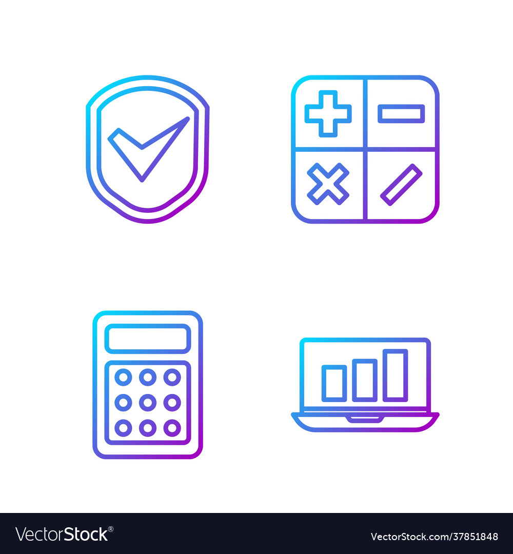 Set Line Laptop With Graph Chart Calculator Vector Image