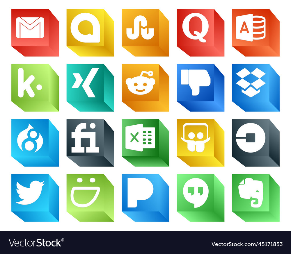 20 Social Media Icon Pack Including Uber Excel Vector Image