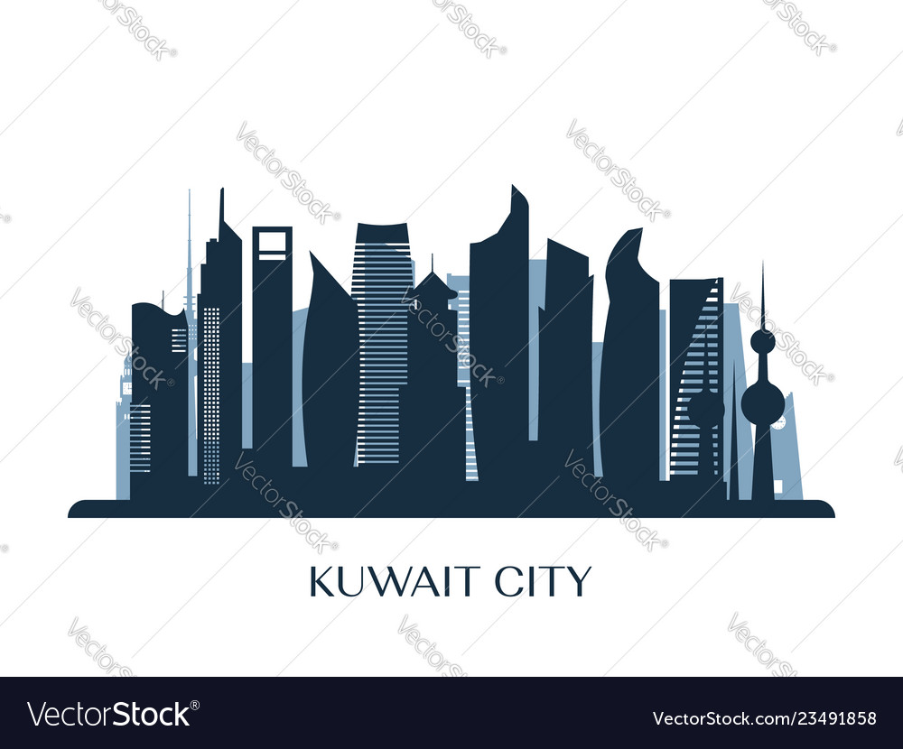 Kuwait City Skyline Monochrome Silhouette Vector Image