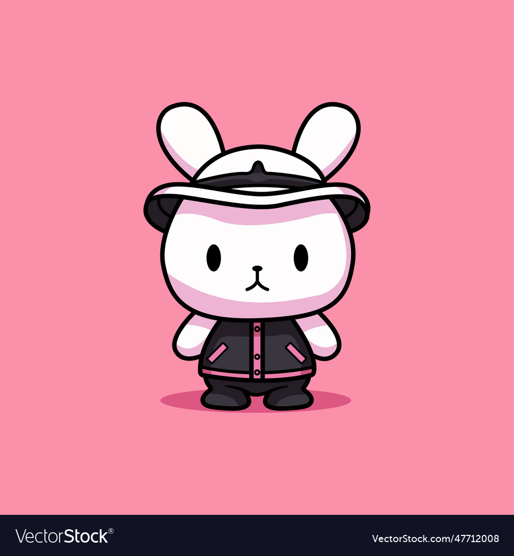 Cute Cartoon Chibi Bunny Wearing A Hat Royalty Free Vector