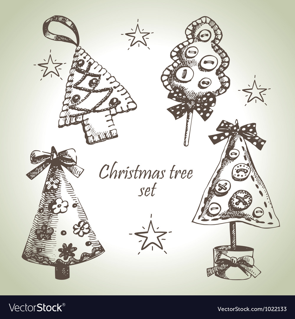 Hand Drawn Christmas Tree Design Set Royalty Free Vector