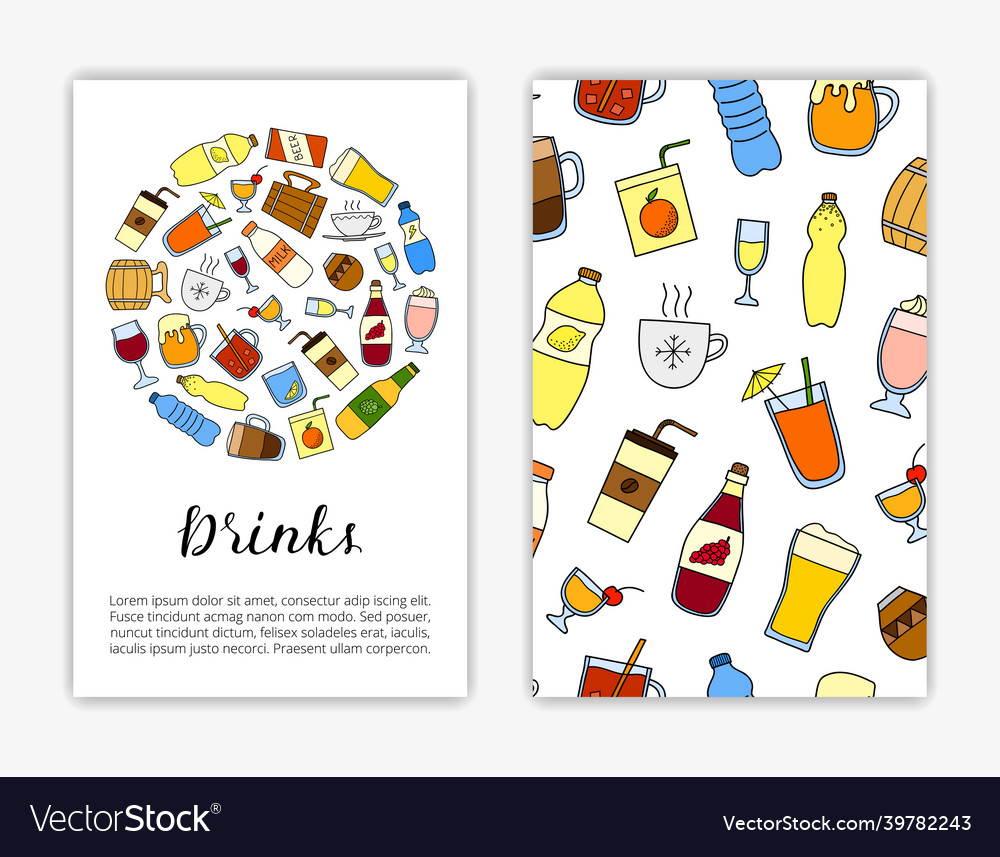 Card Templates With Doodle Drinks Royalty Free Vector Image