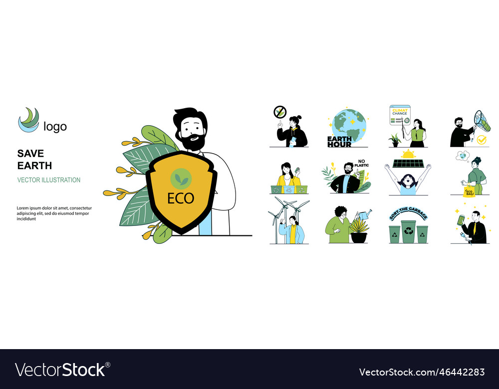 Save Earth Concept With Character Situations Vector Image