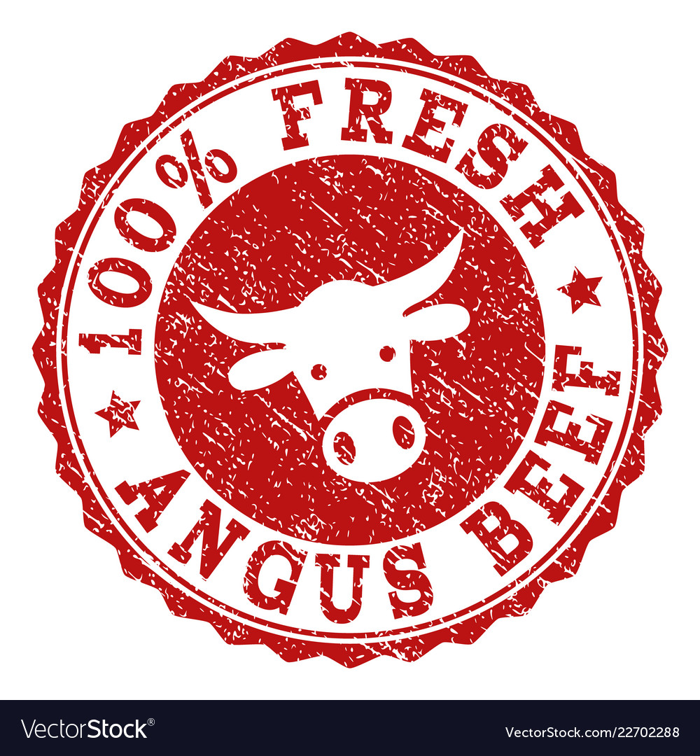 Scratched 100 Percent Fresh Angus Beef Stamp Seal Vector Image