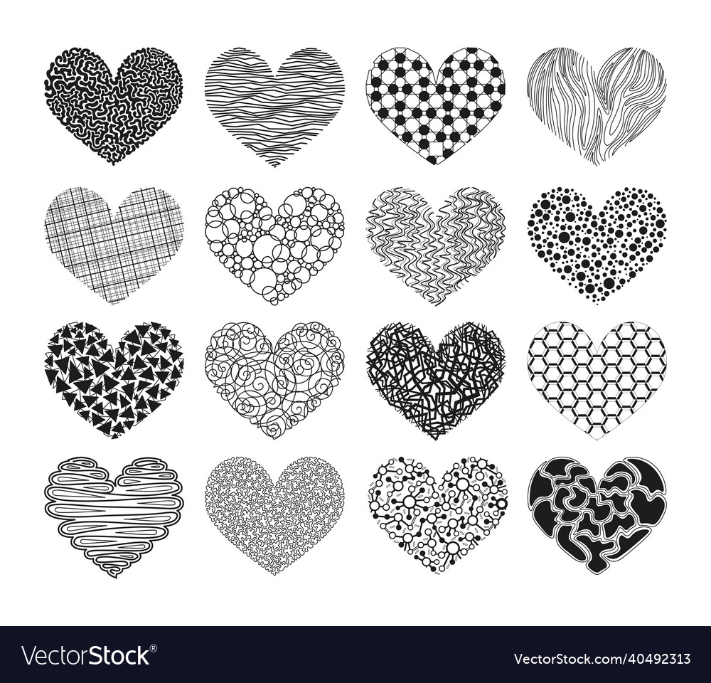 Abstract Hearts In Art Ink Style Royalty Free Vector Image