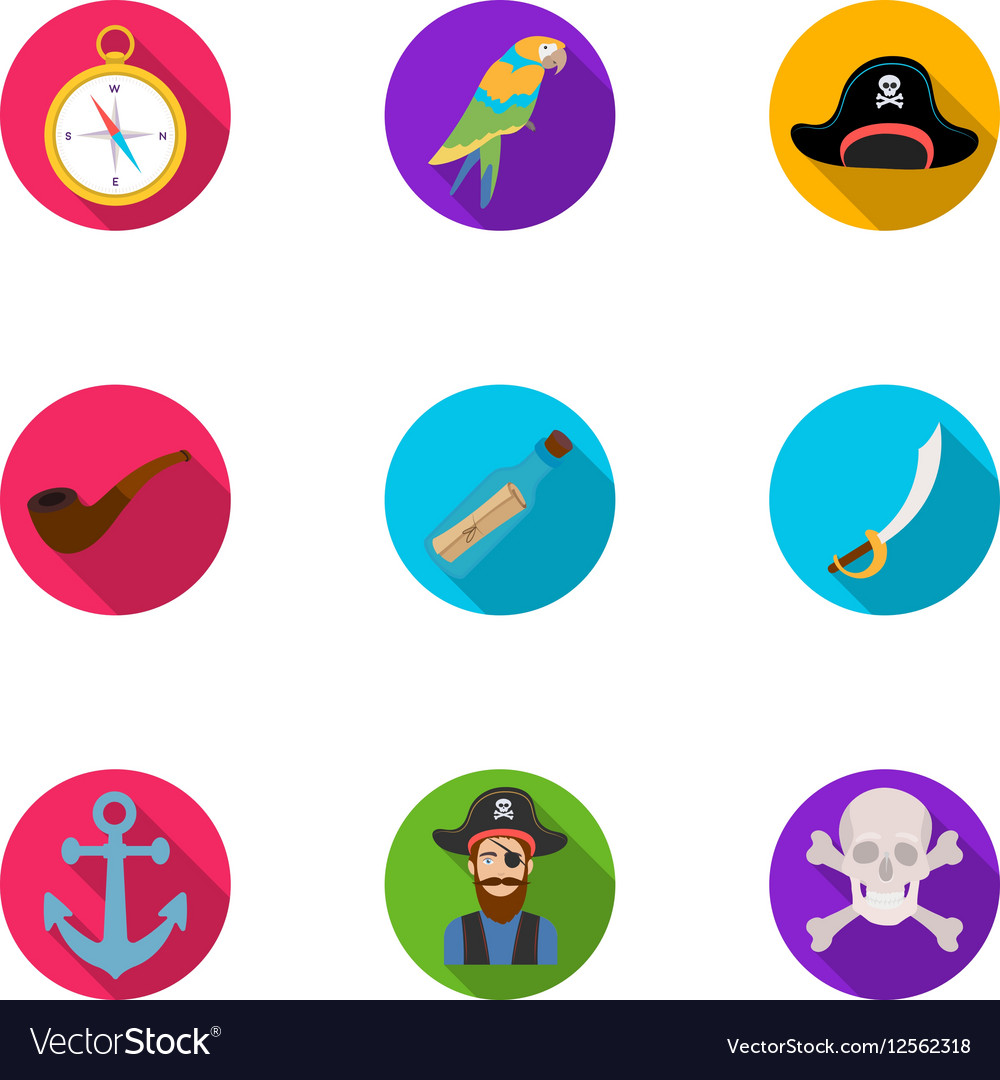 Pirates Set Icons In Flat Style Big Collection Vector Image