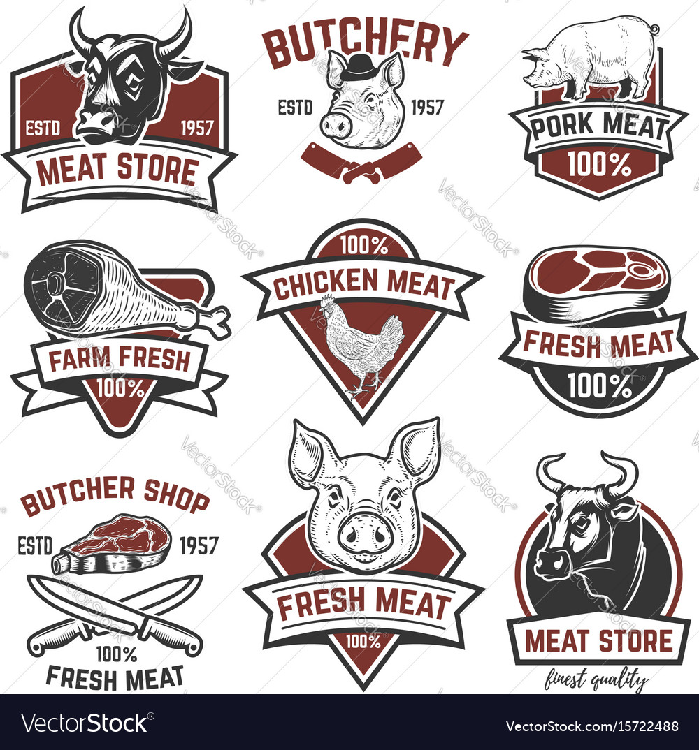 Set Meat Store Fresh Meat Labels Quality Vector Image