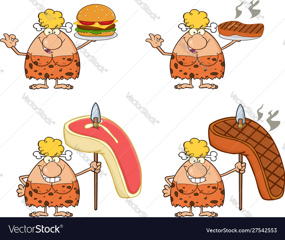 Blonde Cave Woman Collection Set Royalty Free Vector