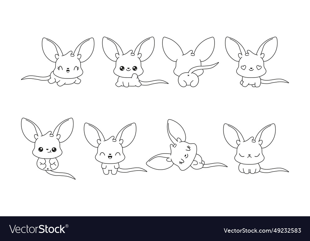 Set Of Kawaii Isolated Kangaroo Coloring Page Vector Image