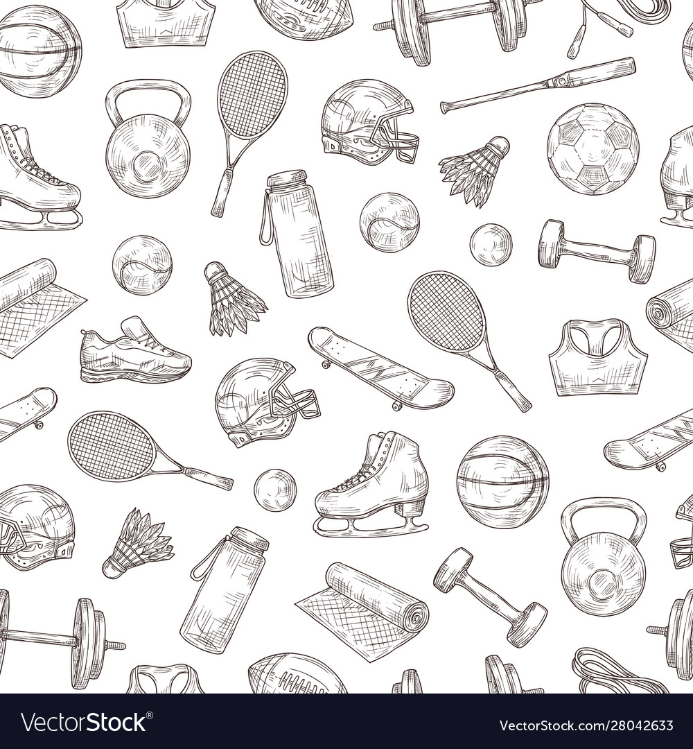 Sports Equipment Seamless Pattern Basketball Vector Image