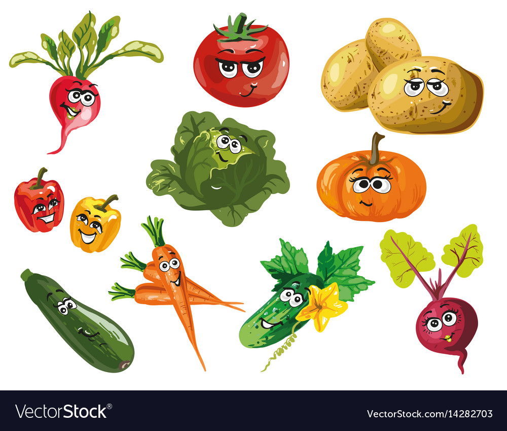 Cute Vegetables Cartoon Characters Royalty Free Vector Image