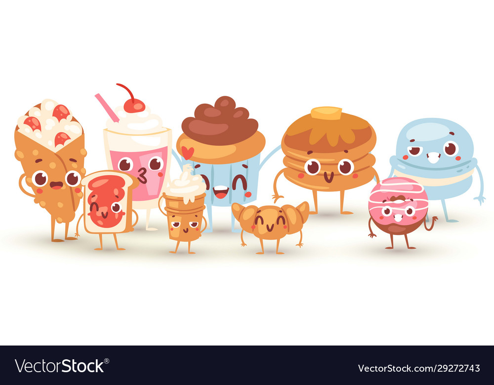 Group Lovely Baby Sweet And Dessert Doodle Icon Vector Image